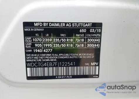 2015 Mercedes-Benz Gla 250 из США, поврежденный, VIN WDCTG4EB7FJ122541